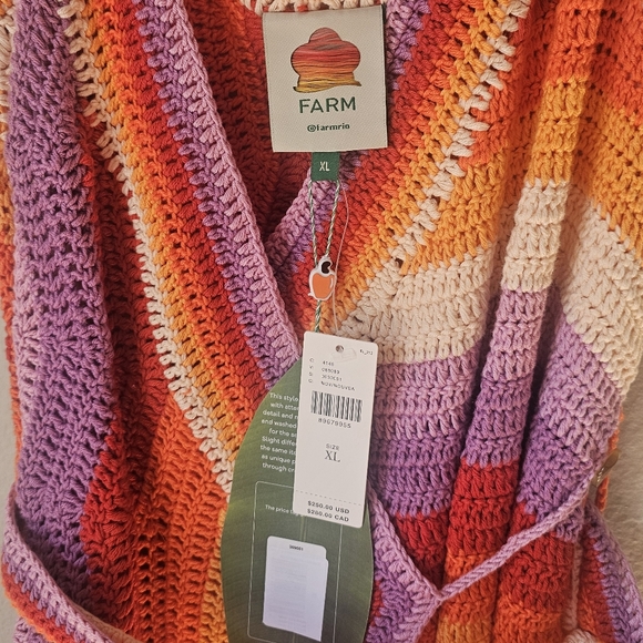 Anthropologie FARM Rio Orange And Pink Crochet Mini Dress With Belt - Picture 5 of 5